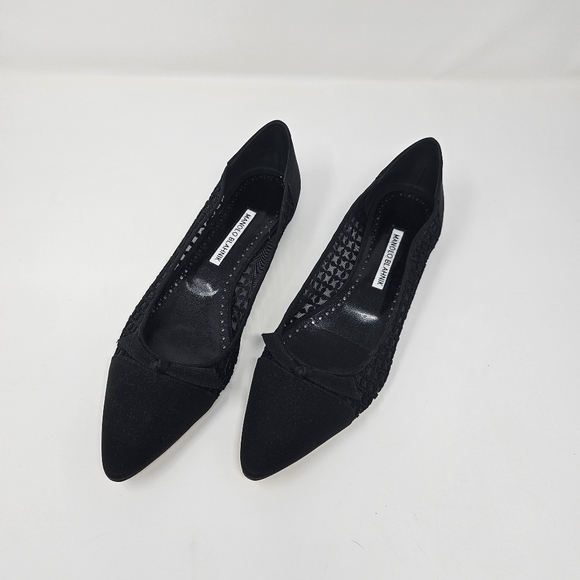 Manolo Blahnik Tiakala Satin Lace Bow Ballerina Flats Point Toe 40 9 Black - Picture 1 of 7